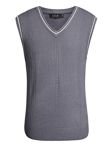 SSLR Herren Pullunder Ärmellose, V-Ausschnitt Strickweste Herren Westen Winter Warm Regular Fit Pullover für Freizeit Business und Zuhause (Large, Grau) von SSLR