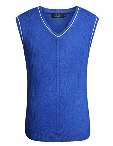 SSLR Herren Pullunder Ärmellose, V-Ausschnitt Strickweste Herren Westen Winter Warm Regular Fit Pullover für Freizeit Business und Zuhause (Medium, Blau) von SSLR