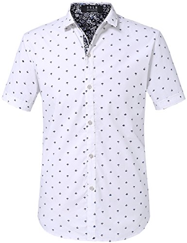 SSLR Herren Sommer Hawaiihemd Kurzarm Gedruckt Regulär fit Sommer Männer Button Down Sonnenschein Strand Business (X-Large, Schwarz Weiß) von SSLR