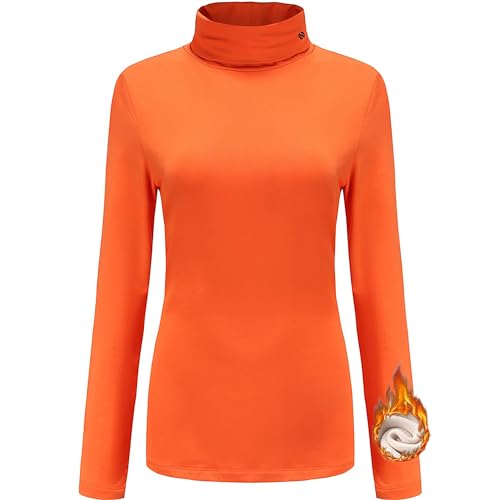 SSLR - Thermo-Shirts für Damen, Rollkragen, langärmelig, mit Fleece gefüttert, Winter, schmal, tailliert, Stehkragen, Orange/Abendrot im Zickzackmuster (Sunset Chevron), Groß von SSLR