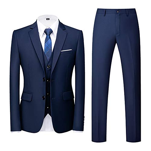 Anzug Herren Anzüge Slim Fit Lässig Herrenanzug 3-Teilig Anzugjacke Weste Anzughose für Business Hochzeit Interview Blau M von SSM