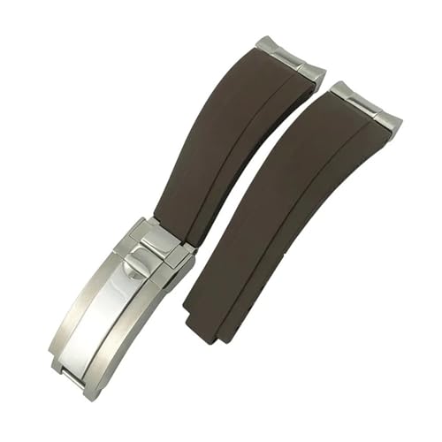 SSNAWBA 20 mm Metallglieder-Uhrenarmband aus Gummi und Silikon, kompatibel mit Rolex Submariner Yacht Master GMT Daytona OYSTERFLEX Uhrenarmband mit gebogenem Ende(Brown Silver Buckle) von SSNAWBA