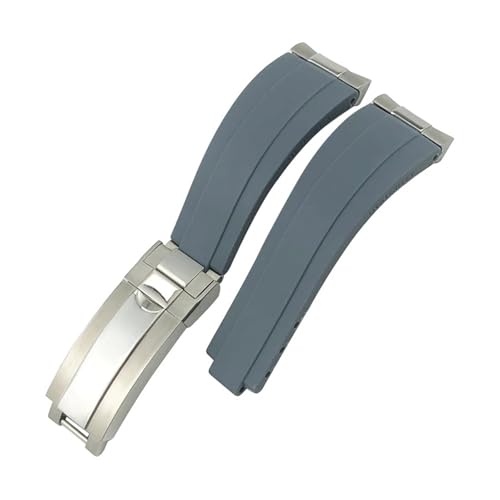 SSNAWBA 20 mm Metallglieder-Uhrenarmband aus Gummi und Silikon, kompatibel mit Rolex Submariner Yacht Master GMT Daytona OYSTERFLEX Uhrenarmband mit gebogenem Ende(Grey Silver Buckle) von SSNAWBA