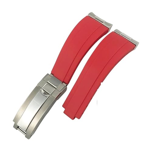 SSNAWBA 20 mm Metallglieder-Uhrenarmband aus Gummi und Silikon, kompatibel mit Rolex Submariner Yacht Master GMT Daytona OYSTERFLEX Uhrenarmband mit gebogenem Ende(Red Silver Buckle) von SSNAWBA