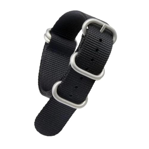 SSNAWBA Strapazierfähiges Nylon-Uhrenarmband, 18 mm, 20 mm, 22 mm, 24 mm, Edelstahl-Ringschnalle, Canvas, Herren-Ersatz-Uhrenarmband, kompatibel mit 007(Black silver,20mm) von SSNAWBA