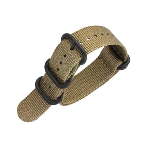 SSNAWBA Strapazierfähiges Nylon-Uhrenarmband, 18 mm, 20 mm, 22 mm, 24 mm, Edelstahl-Ringschnalle, Canvas, Herren-Ersatz-Uhrenarmband, kompatibel mit 007(Khaki black,18mm) von SSNAWBA