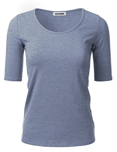 SSOULM Damen 1/2 Arm U-Ausschnitt Baumwolle Basic Slim Fit T-Shirt Top mit Übergröße - Gr�n - 3X-Groß von SSOULM