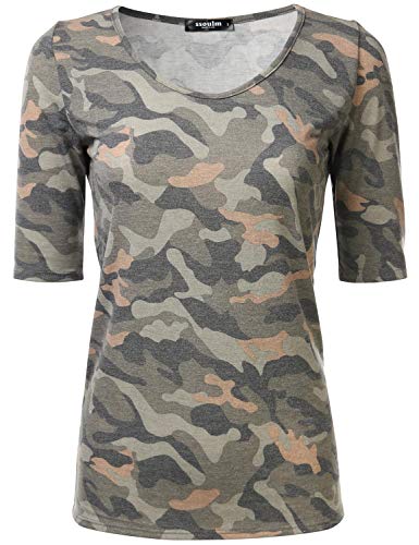 SSOULM Damen 1/2 Arm U-Ausschnitt Baumwolle Basic Slim Fit T-Shirt Top mit Übergröße - - XX-Large von SSOULM