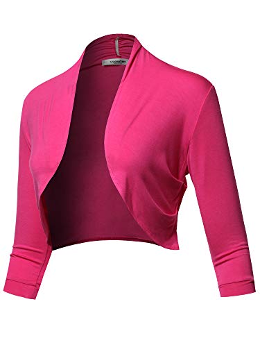 SSOULM Damen 3/4 Ärmel Open Front Bolero Shrug Cardigan mit Übergröße, Sca005_fuchsia, Mittel von SSOULM