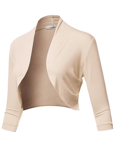 SSOULM Damen 3/4 Ärmel Open Front Bolero Shrug Cardigan mit Übergröße, Sca005_taupe, Groß von SSOULM