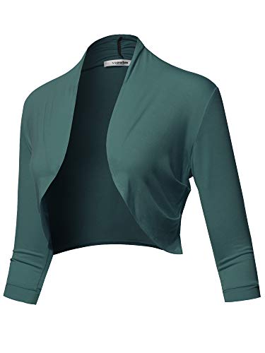 SSOULM Damen 3/4 Arm Shirring Bolero Shrug Cardigan mit Übergröße - Blau - Groß von SSOULM