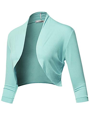 SSOULM Damen 3/4 Arm Shirring Bolero Shrug Cardigan mit Übergröße - Blau - Klein von SSOULM