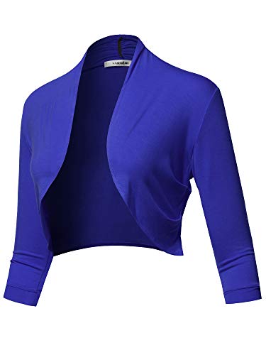 SSOULM Damen 3/4 Arm Shirring Bolero Shrug Cardigan mit Übergröße - Blau - X-Groß von SSOULM