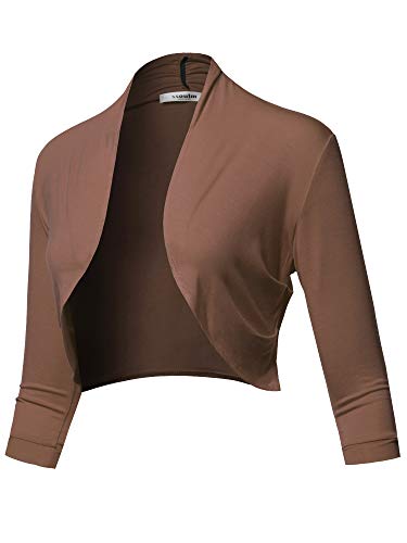 SSOULM Damen 3/4 Arm Shirring Bolero Shrug Cardigan mit Übergröße - Braun - XX-Large von SSOULM