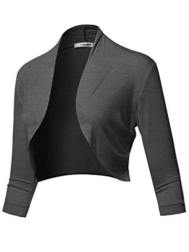 SSOULM Damen 3/4 Arm Shirring Bolero Shrug Cardigan mit Übergröße - Grau - Klein von SSOULM