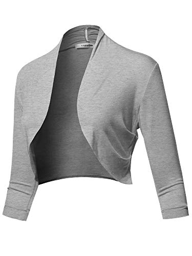 SSOULM Damen 3/4 Arm Shirring Bolero Shrug Cardigan mit Übergröße - Grau - Klein von SSOULM