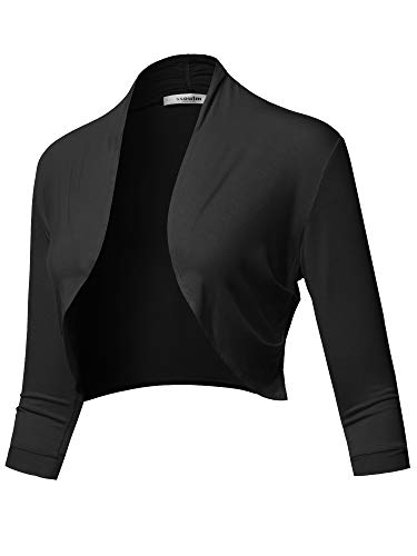 SSOULM Damen 3/4 Arm Shirring Bolero Shrug Cardigan mit Übergröße - Schwarz - XXX-Large von SSOULM
