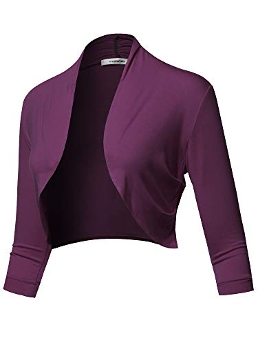 SSOULM Damen 3/4 Arm Shirring Bolero Shrug Cardigan mit Übergröße - Violett - Klein von SSOULM