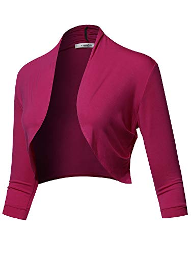 SSOULM Damen 3/4 Arm Shirring Bolero Shrug Cardigan mit Übergröße - Violett - Mittel von SSOULM