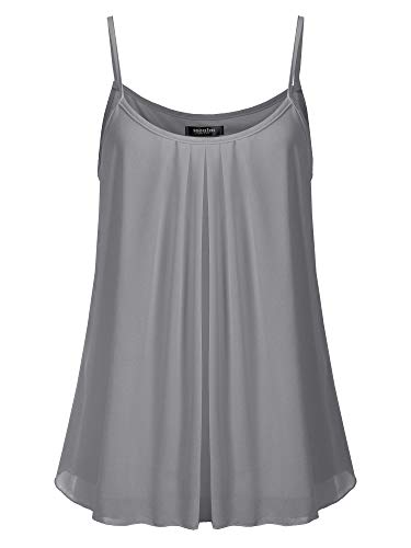 SSOULM Damen Ärmellos Plissee Chiffon Layered Cami Tank Top Bluse Charcoal L von SSOULM