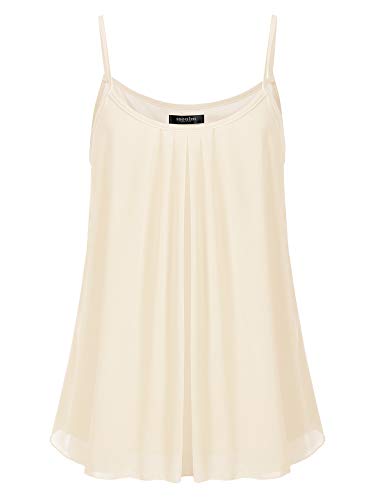 SSOULM Damen Ärmellos Plissee Chiffon Layered Cami Tank Top Bluse Creme L von SSOULM