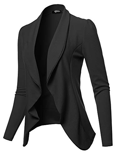 SSOULM Damen-Blazer mit langen Ärmeln, klassisch, drapiert, vorne offen, leichter Blazer mit Übergröße, Sja001_schwarz, 3XL SSOULM Damen-Blazer mit langen Ärmeln, klassisch, drapiert, vorne offen, leichter Blazer mit Übergröße, Sja001_schwarz, 3XL von SSOULM