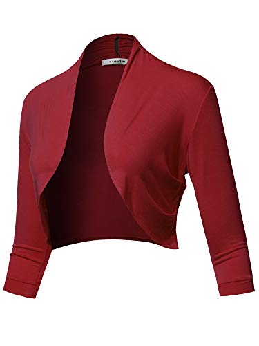 SSOULM Damen Bolero 3/4-Arm offen vorne Bolero Shrug Cardigan mit Übergröße - Rot - Klein von SSOULM