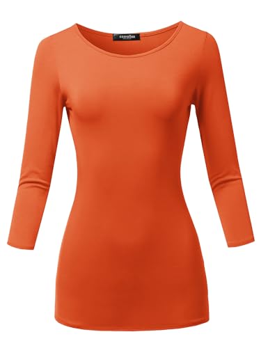SSOULM Damen Casual 3/4 Ärmel Stretch Slim Fit Basic T-Shirt Top mit Übergröße, STT018_ORANGE, X-Groß von SSOULM
