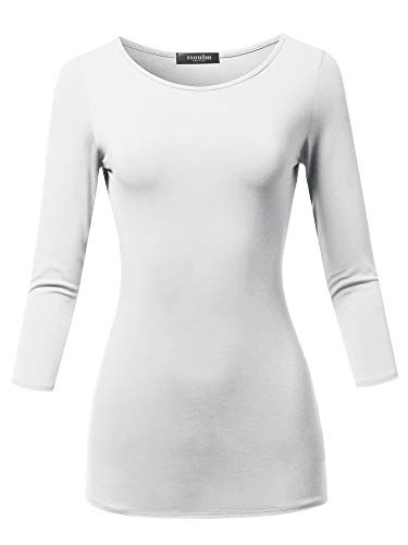 SSOULM Damen Casual 3/4 Ärmel Stretch Slim Fit Basic T-Shirt Top mit Übergröße, Stt018_ivory, X-Groß von SSOULM