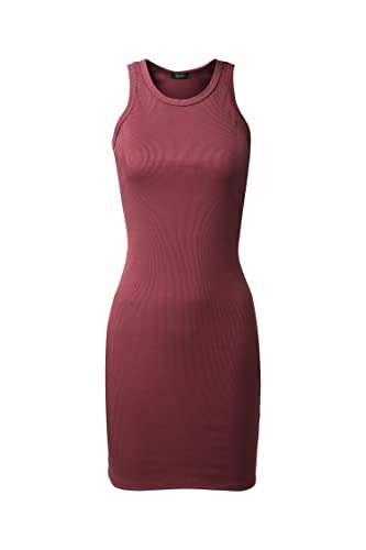 SSOULM Geripptes oder solides Damen-Kleid, Rundhalsausschnitt, ärmellos, figurbetont, kurz, Ssk007_dk Rose, Klein von SSOULM