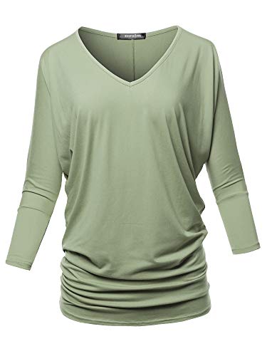 SSOULM Damen Lose Fit 3/4 Ärmel Drape Dolman Top mit Übergröße - Grün - XX-Large von SSOULM