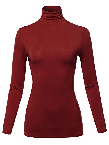 SSOULM Damen Slim Leicht Langarm Pullover Rollkragen Shirt Top mit Plus Size - Rot - Klein von SSOULM