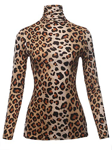SSOULM Damen Slim Lightweight Langarm Pullover Rollkragen Shirt Top mit Übergröße, STT023_Leopard, Groß von SSOULM