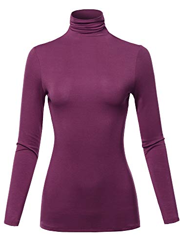 SSOULM Damen Slim Lightweight Langarm Pullover Rollkragen Shirt Top mit Übergröße, Stt023_Aubergine, S von SSOULM