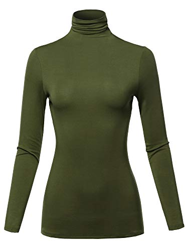 SSOULM Damen Slim Lightweight Langarm Pullover Rollkragen Shirt Top mit Übergröße, Stt023_olive, Groß von SSOULM