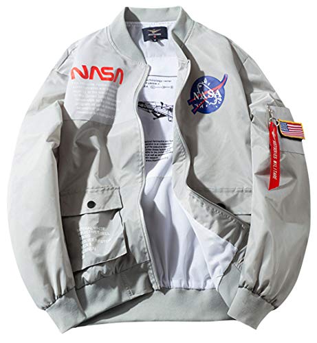 SSRSH Jacke Herren NASA MA-1 Militär Bomberjacke Langarm Frühling-Sommer Mantel Regenjacke Windbreaker Coole Jacke Streetwear mit Reißverschluss Fliegerjacke (Small, Grau) von SSRSH