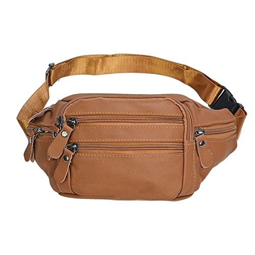 SSWERWEQ Crossbody Bag Genuine Leather Waist Packs Belt Bag Phone Pouch Bags Travel Waist Pack Male Small Waist Bag Leather Pouch (Color : Bruin) von SSWERWEQ