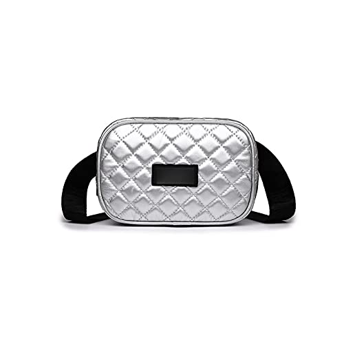 SSWERWEQ Crossbody Bag Rhombus Gittermuster Taille Tasche, wasserdichte große Kapazität Messenger Bag, Damen PU. Gürteltasche (Color : Silver) von SSWERWEQ