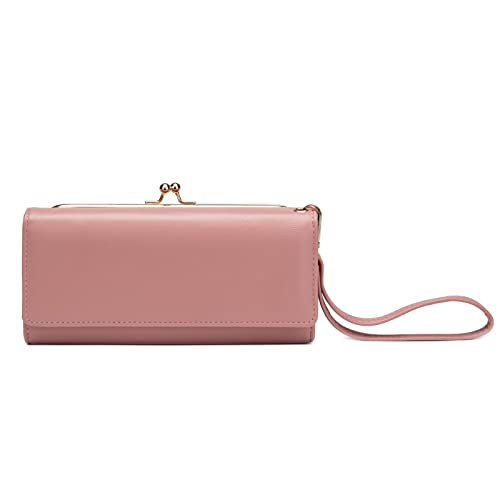 SSWERWEQ Geldbeutel Damen Comfortable Contracted Style Long Wallets for Women Soft Leather Coin Purses Ladies Sweet Design Card Holder Purses (Color : Pink) von SSWERWEQ