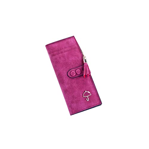 SSWERWEQ Geldbeutel Damen Designer Langer Haspe Frauen Brieftasche Clutch Leder Quaste Reißverschluss Geldbörse mit Regenschirm Kartenhalter Münze Geldtasche (Color : Red) von SSWERWEQ