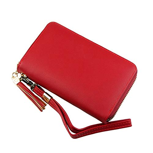 SSWERWEQ Geldbeutel Damen Die Neue Handtasche Fashion Damen-Lange Troddel Art und Weise Multi-Card-Bit Brieftasche Reißverschlusstasche (Color : Red) von SSWERWEQ