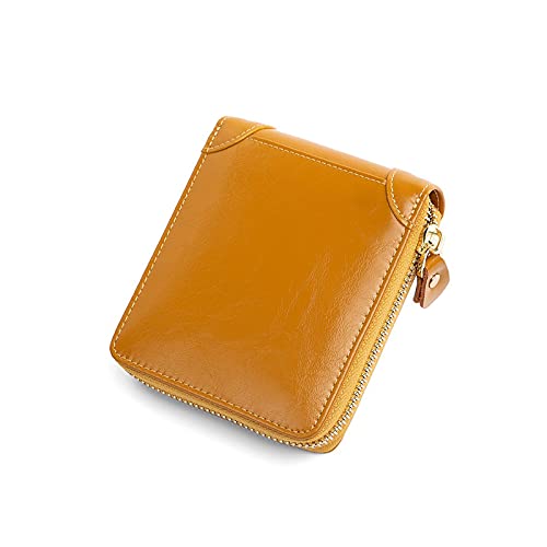 SSWERWEQ Geldbeutel Damen Echtes Leder Frauen Brieftasche Reißverschluss Geld Tasche Weibliche Kleine Geldbörsen ICH WÜRDE Kartenhalter Münze Clutch Designer Damen Handtasche (Color : Yellow) von SSWERWEQ