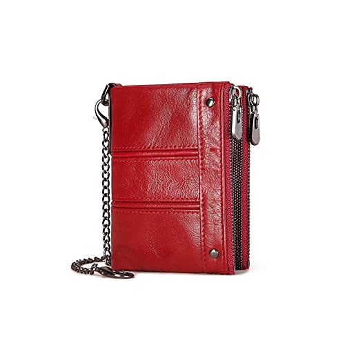 SSWERWEQ Geldbeutel Damen Frauen Brieftasche Kuh Leder Kleine Münzbörse Slim Brieftaschen Dame Geld Tasche (Color : Red) von SSWERWEQ