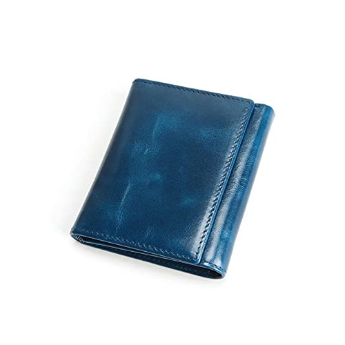 SSWERWEQ Geldbeutel Damen Frauen Echtes Leder Brieftasche Öl Wachs Rindsbörsen Geldbörse Frau Dame Clutch Münze Geldbörsen Kartenhalter (Color : Blue) von SSWERWEQ