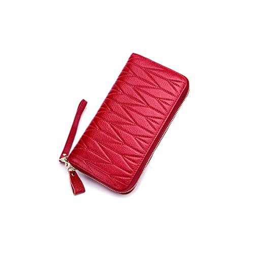 SSWERWEQ Geldbeutel Damen Frauen Geldbörsen Echtes Leder Brieftasche Weibliche Geldbörse Münzbeutel Karteninhaber Damen Lange Brieftasche Fashion Womens Haspe Brieftaschen (Color : Red) von SSWERWEQ