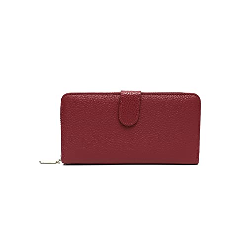 SSWERWEQ Geldbeutel Damen Frauen Geldbörsen Echtes Leder Lange Geld Münze Taschen Weibliche Kupplung Damen Geldbörse Funktionale Multi Card Inhaber (Color : Red) von SSWERWEQ