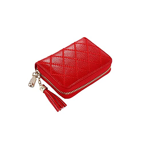 SSWERWEQ Geldbeutel Damen Frauen Kreditkartenhalter Echtes Leder Kissen Quaste Damen Karten Fall Brieftasche Klein (Color : Red) von SSWERWEQ