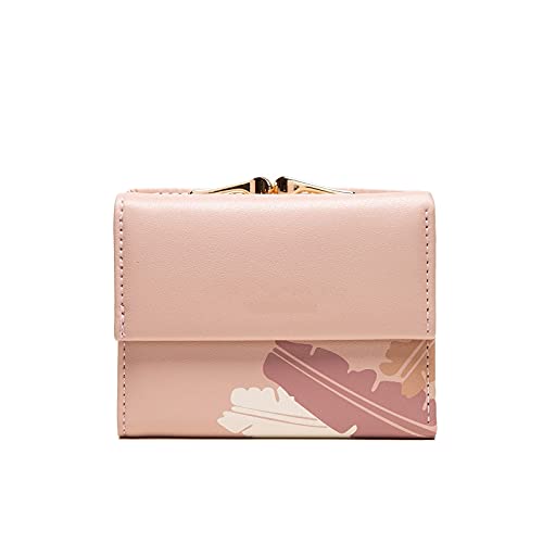 SSWERWEQ Geldbeutel Damen Frauen Leder Brieftasche Mode Kurze Schnalle Farbe Geld Tasche Münze Geldbörse Karten Fall Tragbare Kupplung (Color : Pink) von SSWERWEQ