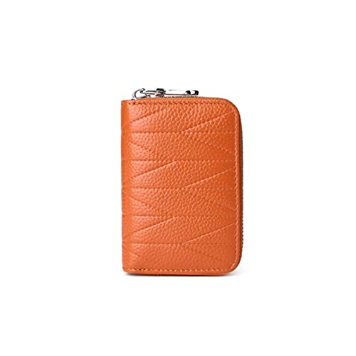 SSWERWEQ Geldbeutel Damen Frauenkartenhalter Echtes Leder Doppelreißverschluss ICH WÜRDE Kreditkartenhalter Münze Geldbörse Geld Taschentasche Weibliche Rindsleder Geldbörse (Color : Orange) von SSWERWEQ