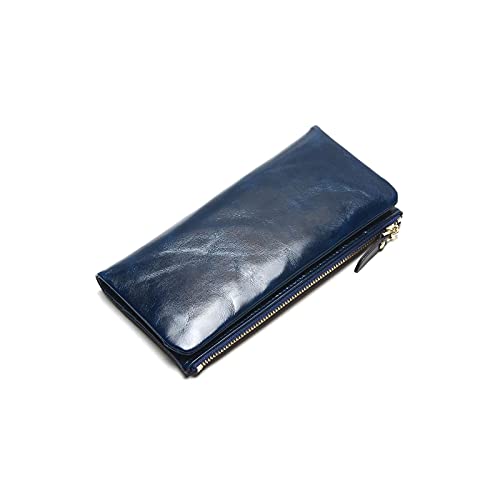 SSWERWEQ Geldbeutel Damen Lederkupplung Frauen Brieftasche Tragbare Multifunktions Lange Brieftaschen Lady Münze Geldbörsen Karteninhaber (Color : Blue) von SSWERWEQ